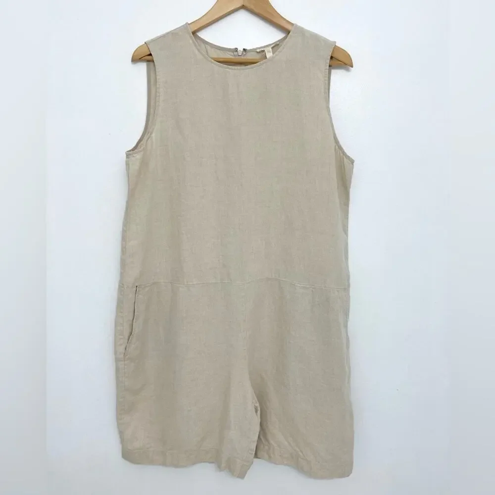 Eileen Fisher Organic Linen Relaxed Romper/Jumpsuit Women’s s Size Large - Picture 8 of 13